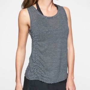 Athleta navy/white striped side-ruched linen tank top